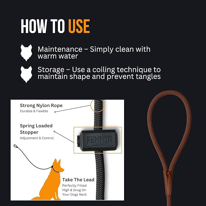 Fenrir Slip Leash 1.4m Professional Dog Training Lead to Stop Pulling, Perfect for Walks, Easy to Use, Spring Loaded Stopper, Light Weight and Durable