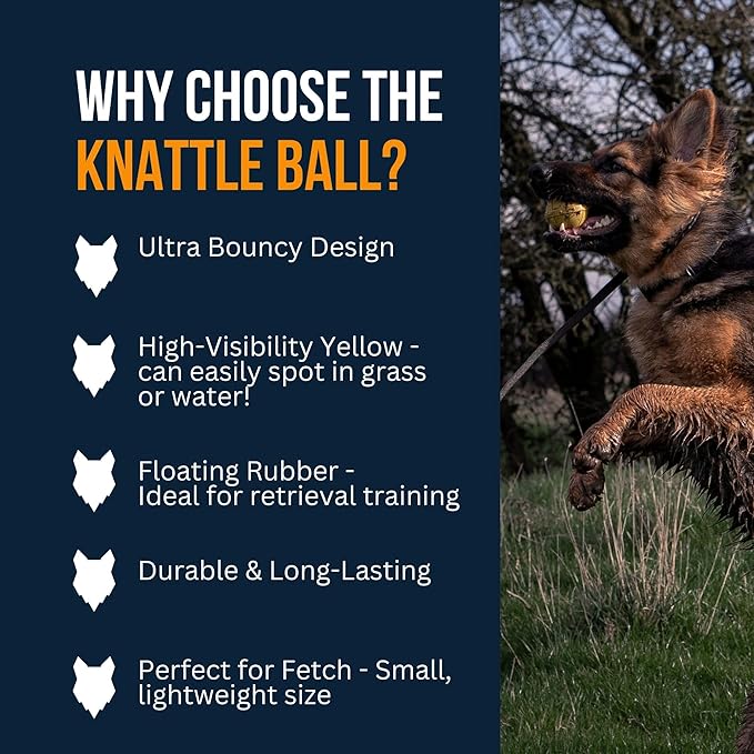 Fenrir High Bouncing Durable Yellow Rubber Knattle Dog Ball Perfect for Fetch and Recall 2.5 Inch Diameter Toy